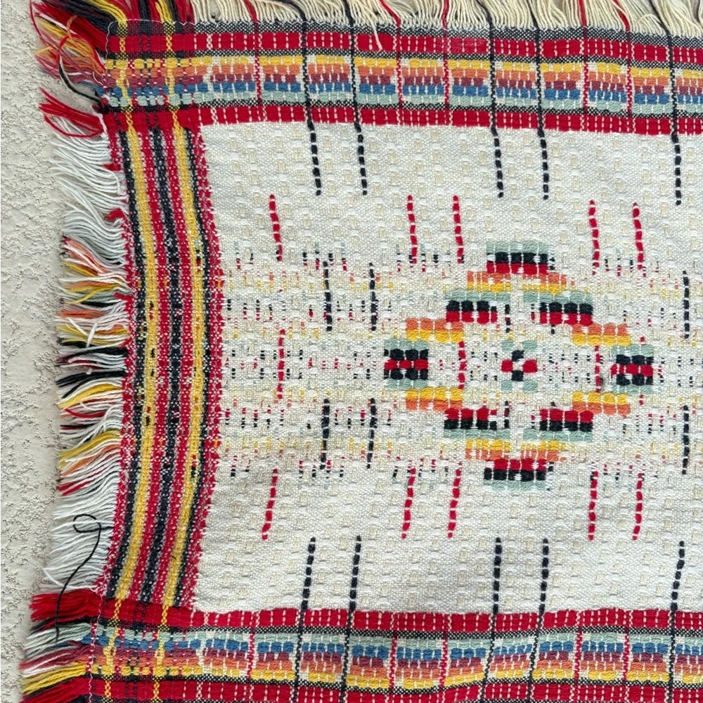 Vintage Overshot Handwoven Cotton Textile‎ / Table Runner Bohemian Cottagecore